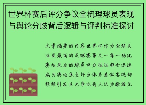世界杯赛后评分争议全梳理球员表现与舆论分歧背后逻辑与评判标准探讨